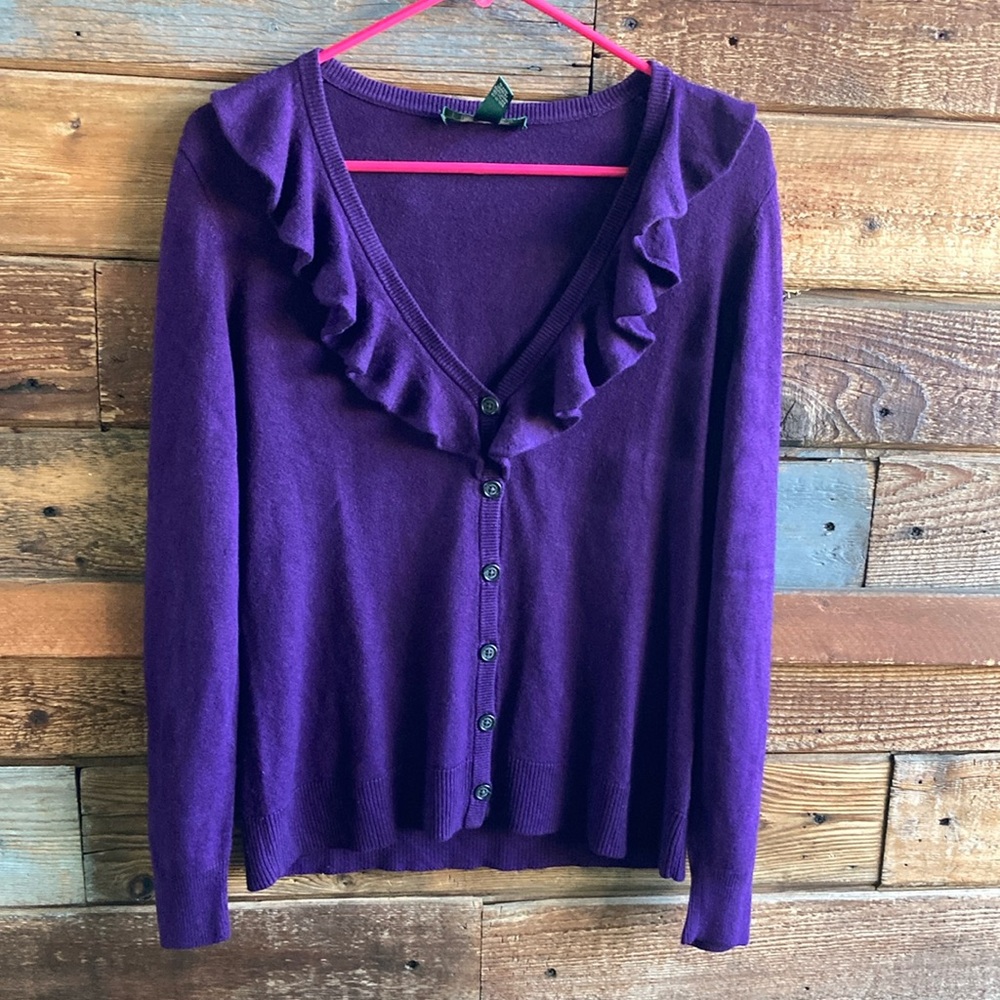 Ralph Lauren Purple Ruffled Women's Sweater - Picture 1 of 4